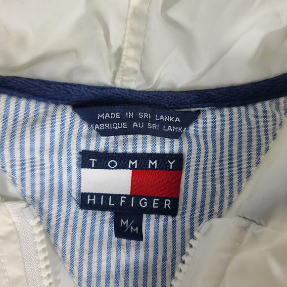 Tommy Hilfiger White 1/4 Zip Hooded Wind Breaker Jacket Top Shirt Unisex M - Picture 5 of 6